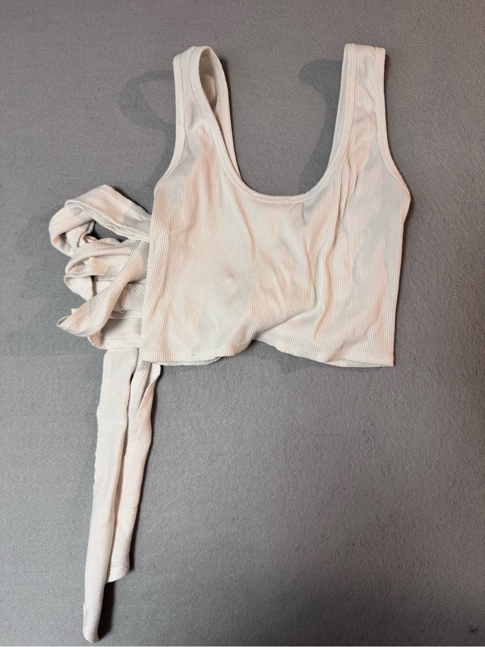 ILLA ILLA Cream Ribbed Tie-Front Crop Tank Top - Picture 3 of 4